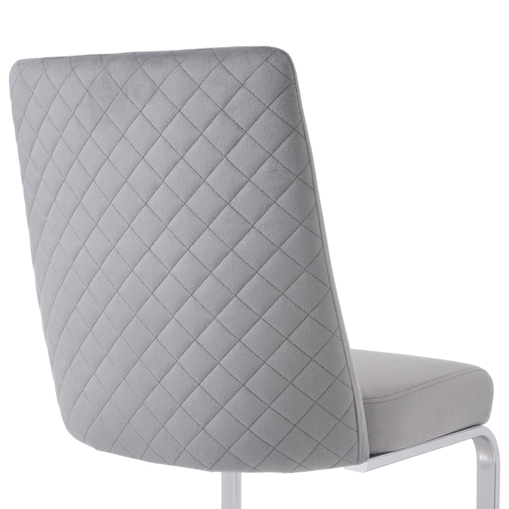 Sedia da pranzo in velluto set da 2 con schienale a rombi e gambe in metallo grigio argento