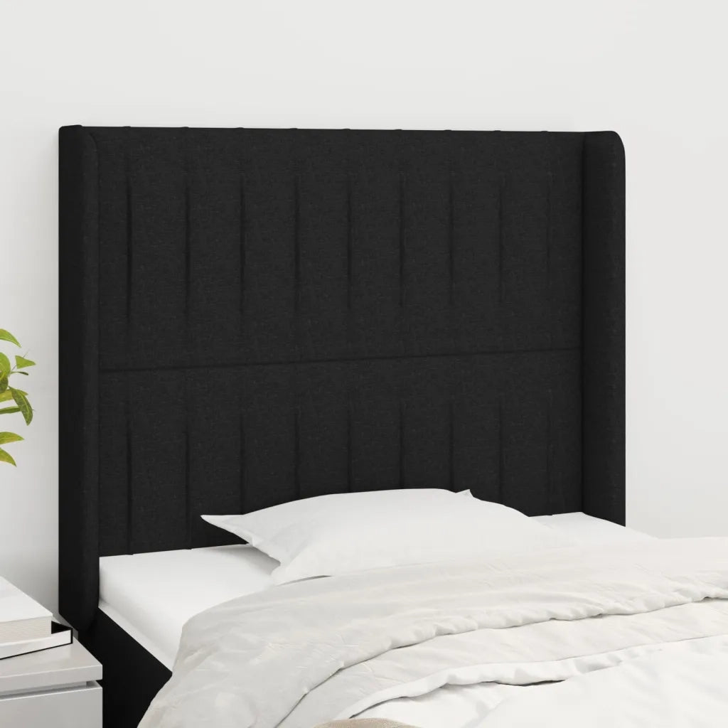 Testiera | Testata ad Orecchio Nera 103x16x118/128 cm in Tessuto