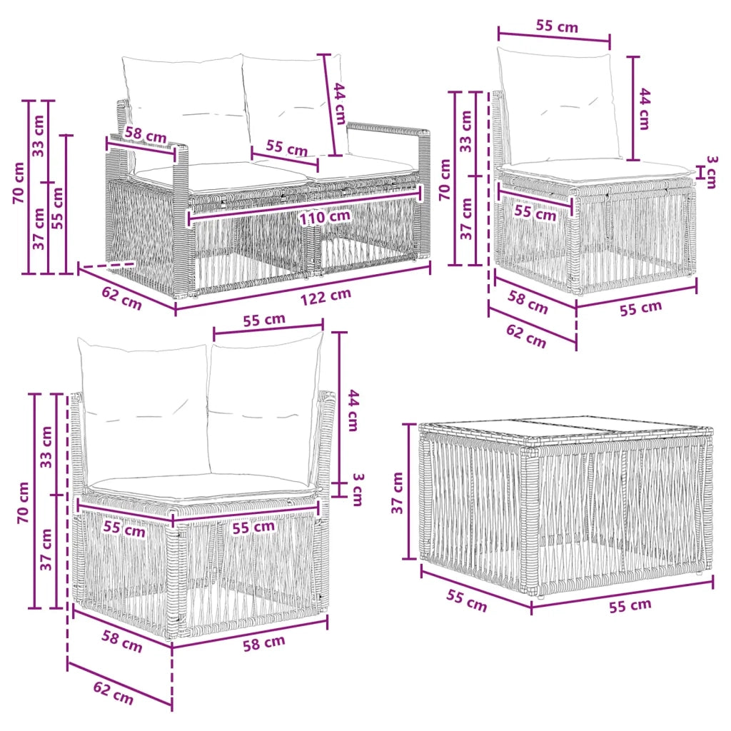 Set Divano da Giardino 8 pz Nero polyrattan 3435652