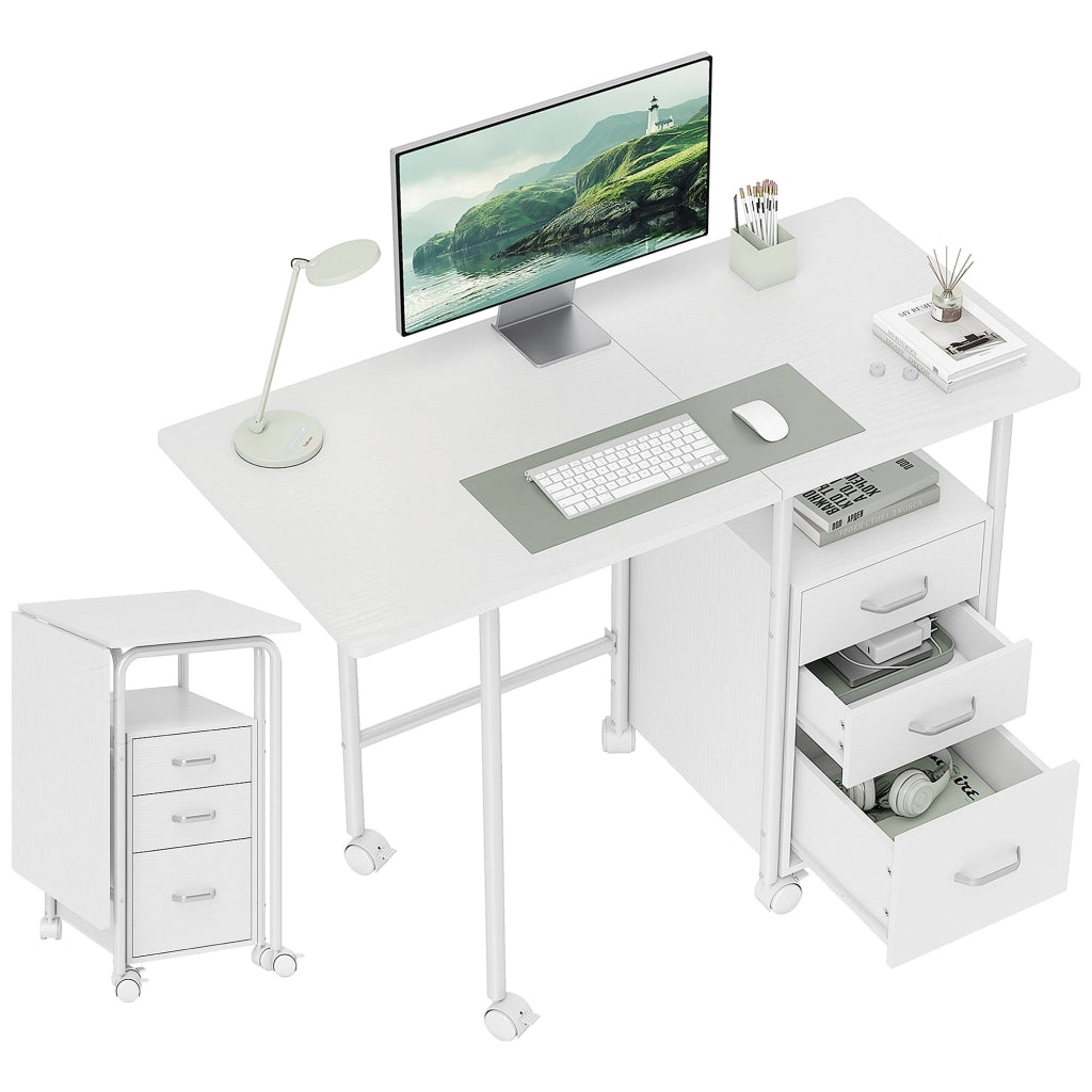 Scrivania per computer con cassetti e ripiano estensibile ¨C zephmum ¨C 105x51x75.5cm, bianco