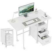 Scrivania per computer con cassetti e ripiano estensibile ¨C zephmum ¨C 105x51x75.5cm, bianco