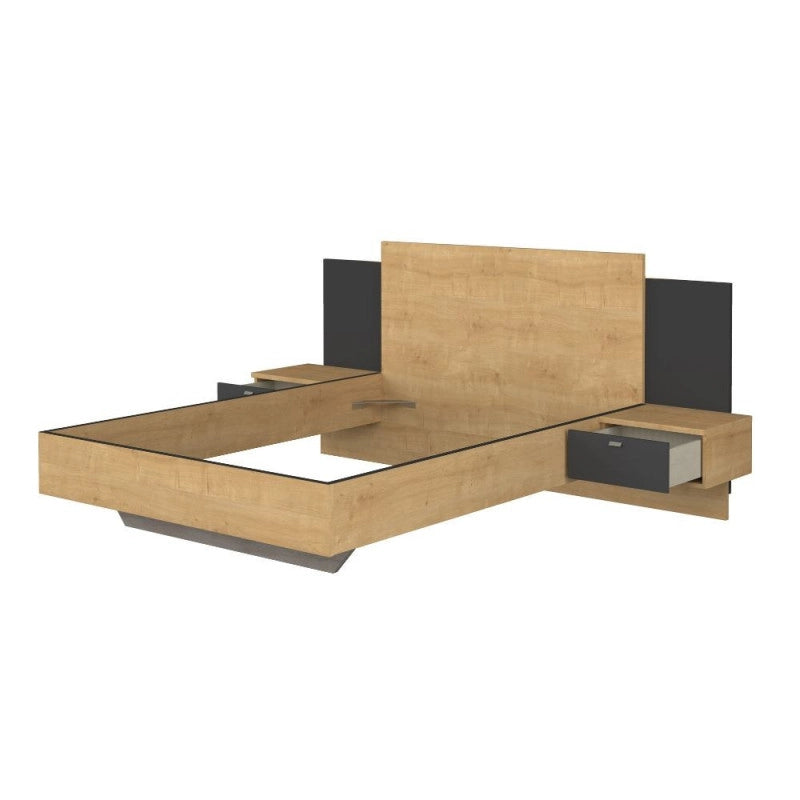 Struttura letto alla francese 1517 con comodini integrati colore rovere e nero