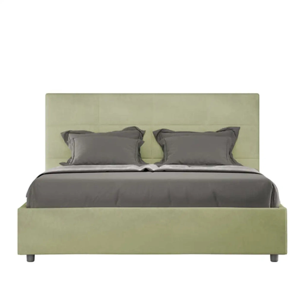 Letto matrimoniale francese contenitore imbottito 140x210 microfibra tè verde Mika