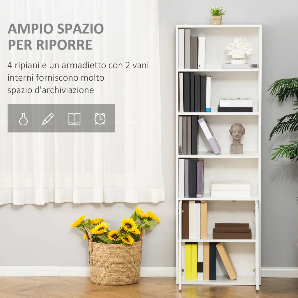 Libreria con Armadietto 4 Ripiani ¨C Minimal ¨C Legno Bianca 59x29x180