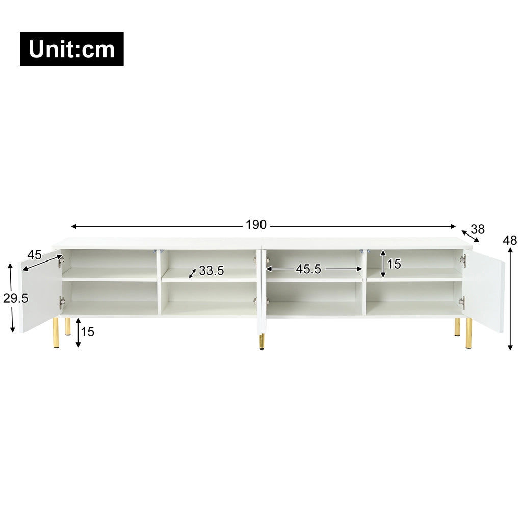 Cassettiera TV bianca; MDF e truciolare; 190 cm