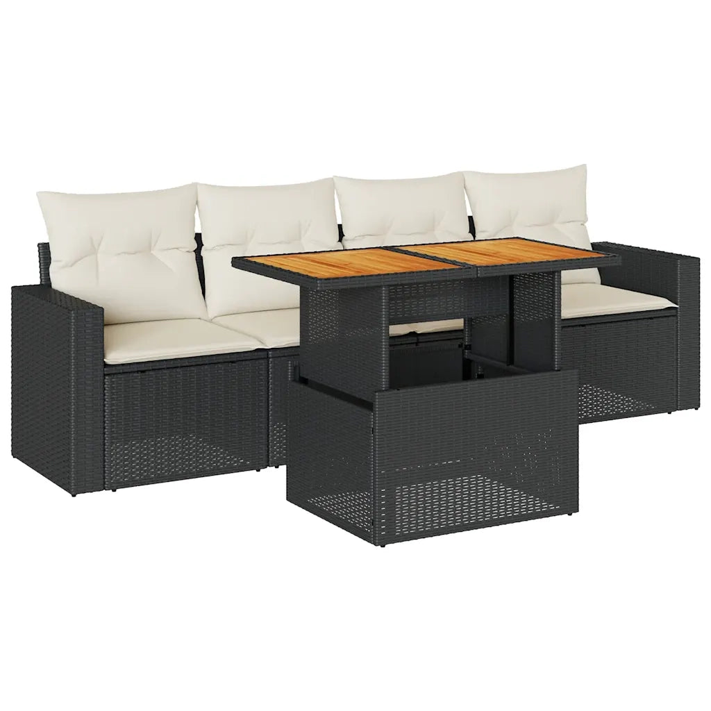 Set Divani da Giardino 5 pz con Cuscini in Polyrattan Nero 3326982