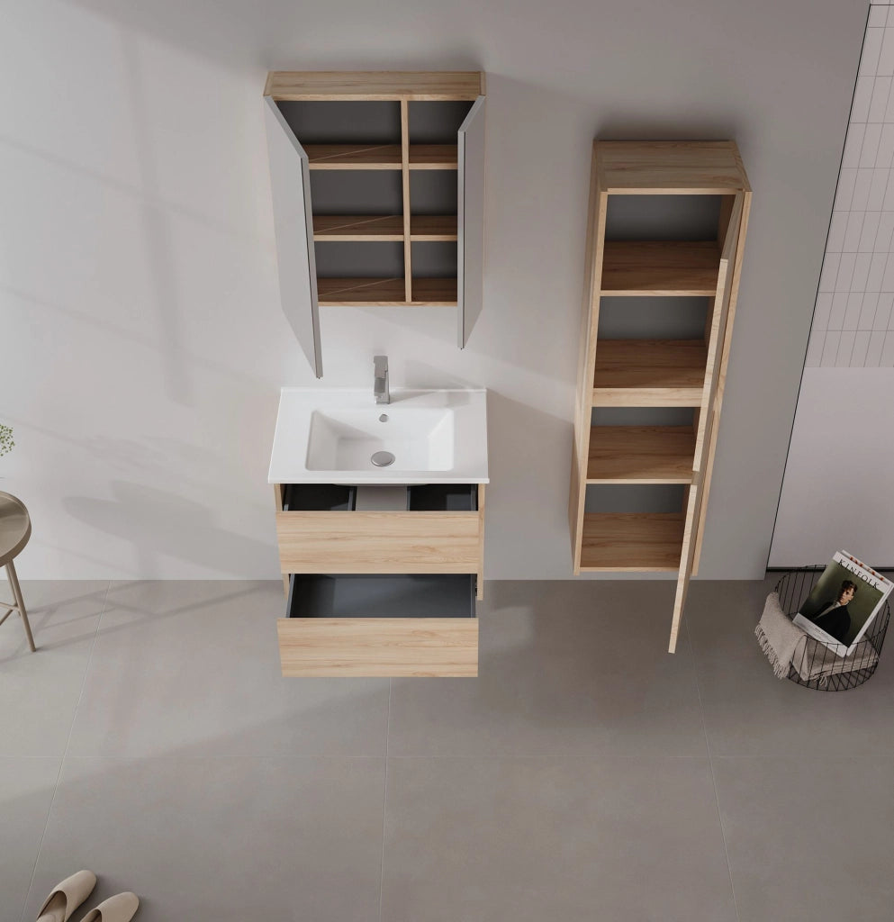 Set mobile lavabo con specchio (2 pezzi) "Side 65 v2" - 65 x 45 x 52 cm - Rovere