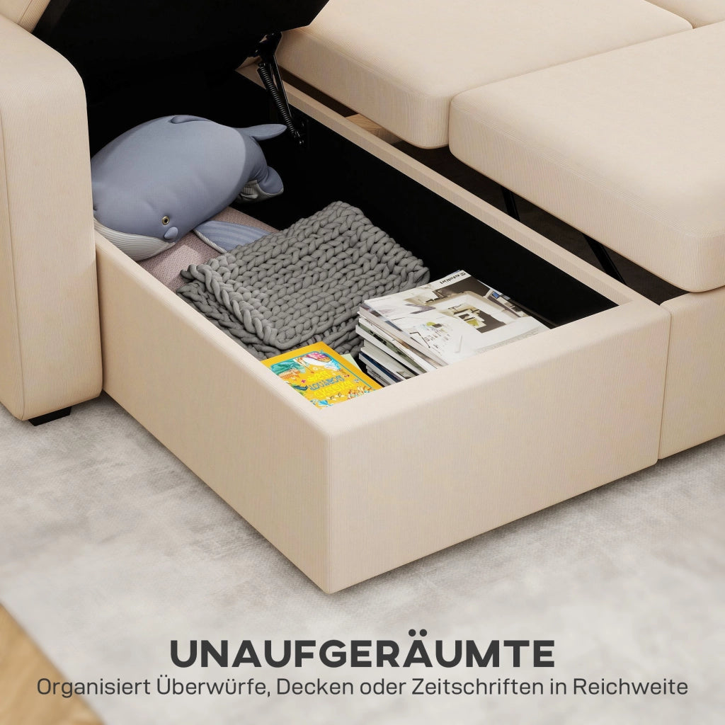 Divano letto angolare con contenitore e cuscini ¨C zephmum ¨C beige