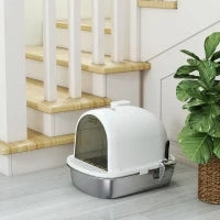Casa Igienica per Gatti Lettiera Chiusa in Acciaio Inossidabile, Facile Pulizia, 52,4 x 41,3 x 39,9 cm, Bianco