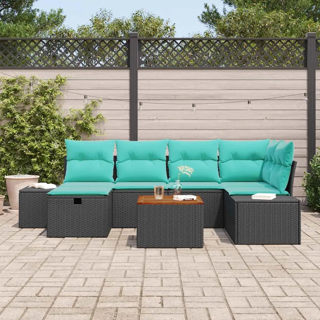 Set Divano da Giardino 7 pz Nero Poly Rattan 3360931