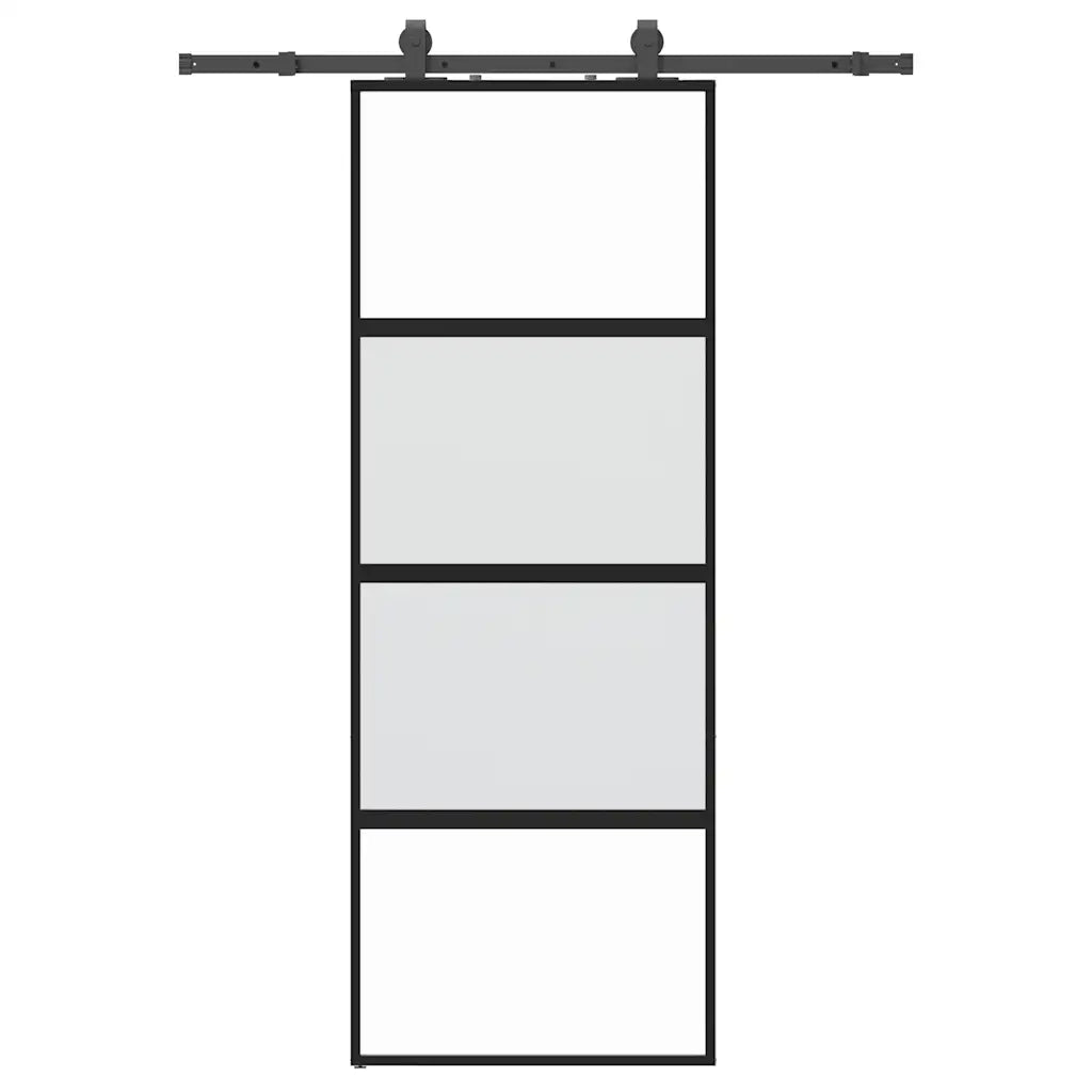 Porta Scorrevole Set Ferramenta Nera 76x205 cm Vetro Temperato 3375917