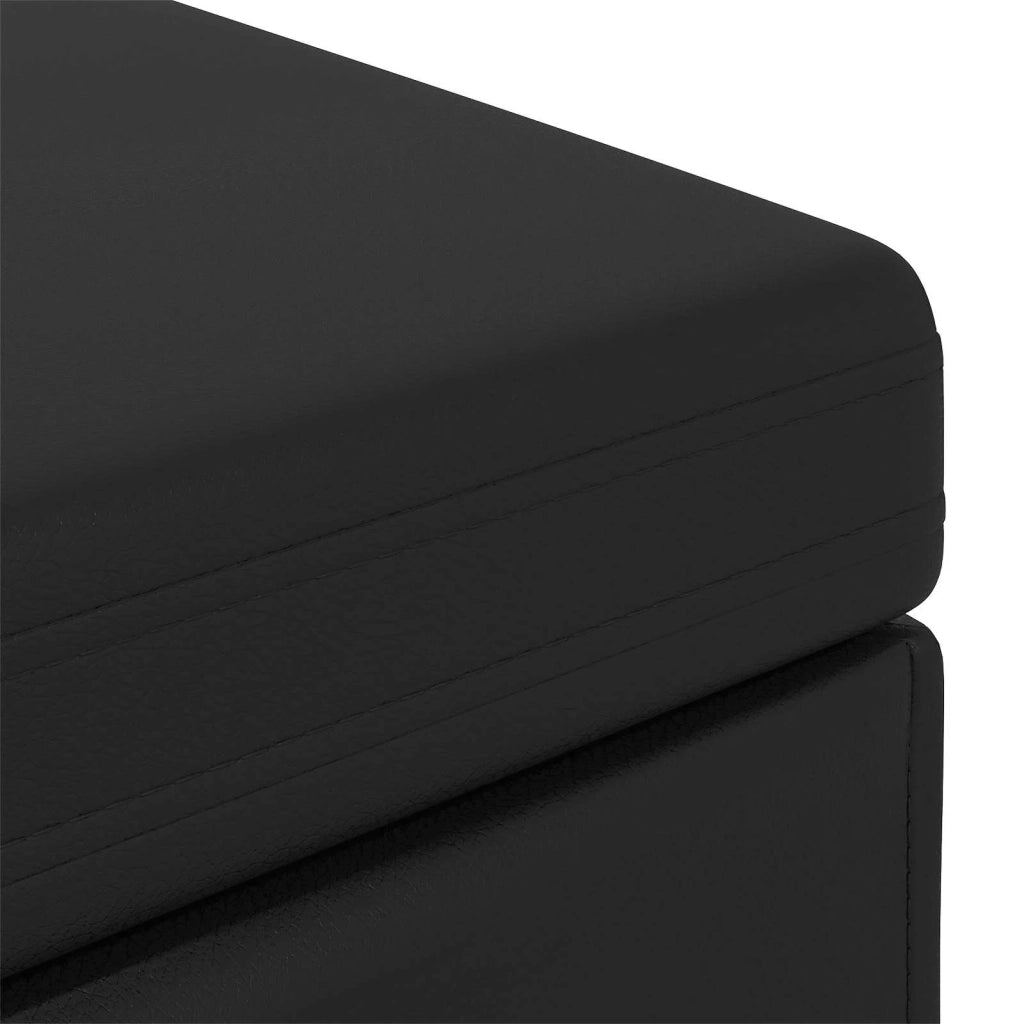 Pouf Nero Pelle Sintetica e Legno Ingegnerizzato 876786