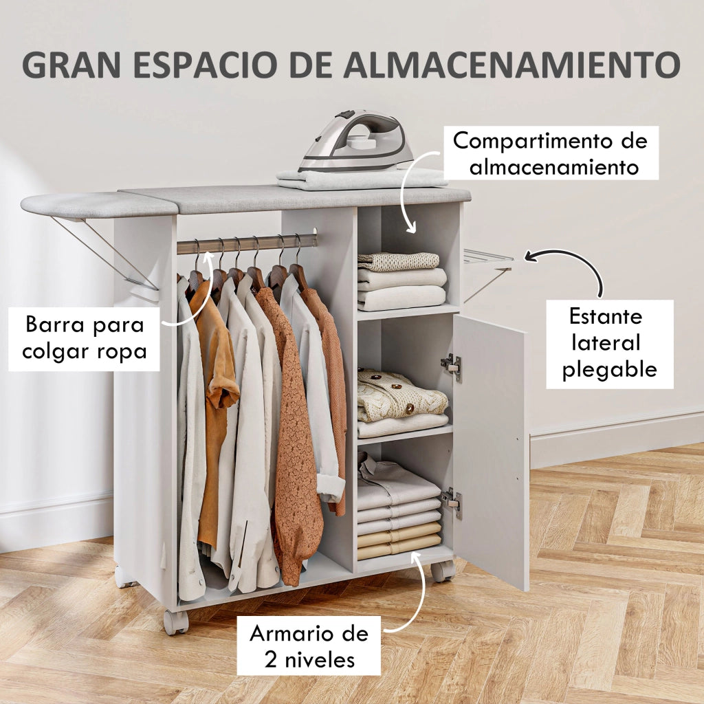 Mobile da stiro con ruote e appendiabiti ¨C Minimal ¨C 127x42,5x99 cm bianco
