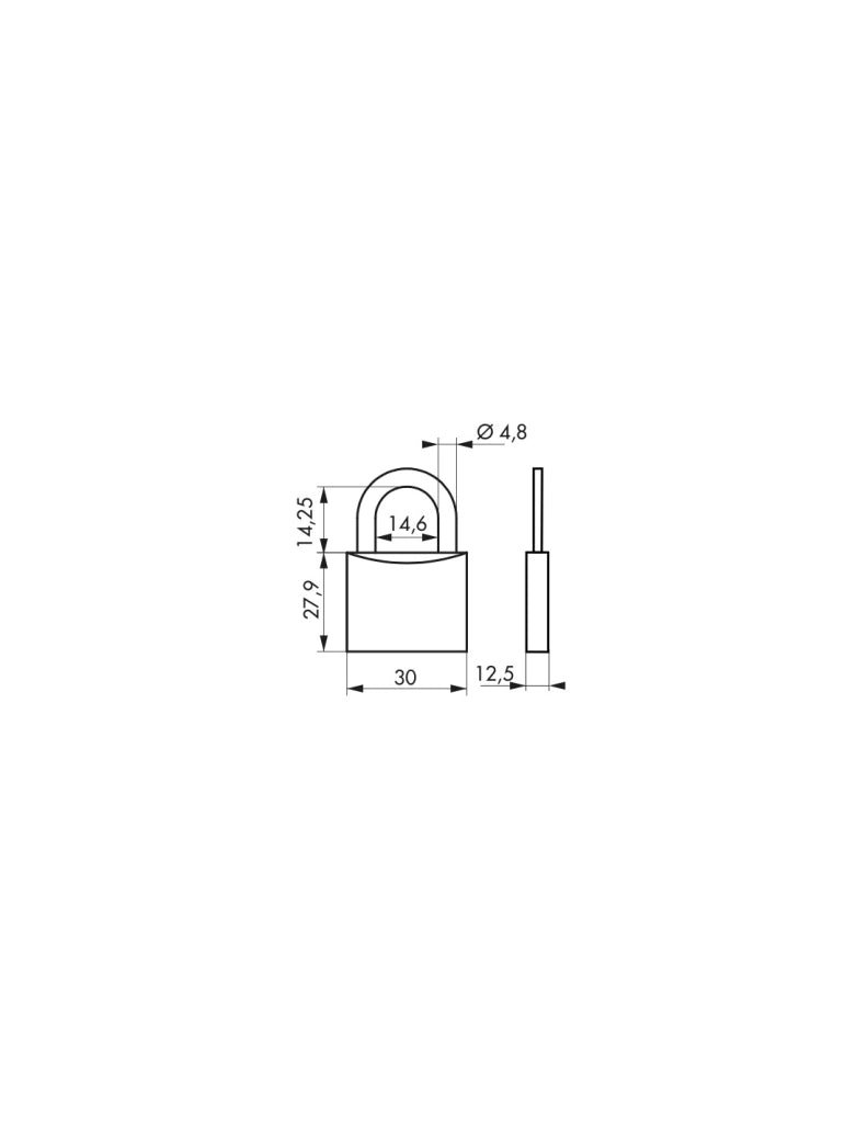 Lucchetto a chiave Tipo 1, ottone, interno, arco in acciaio, 30 mm, 3 chiavi – THIRARD