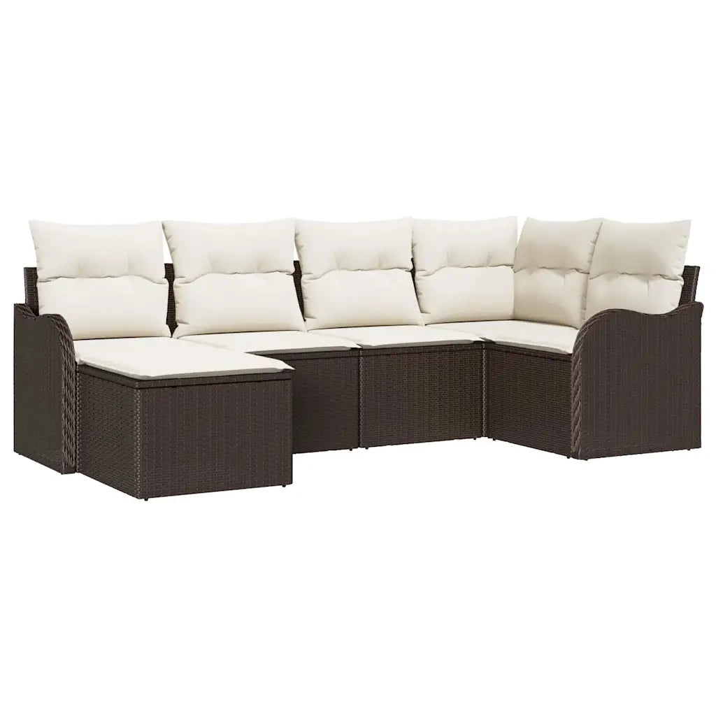 Set Divano da Giardino 6 pcs Marrone e bianco Poly Rattan 3354437