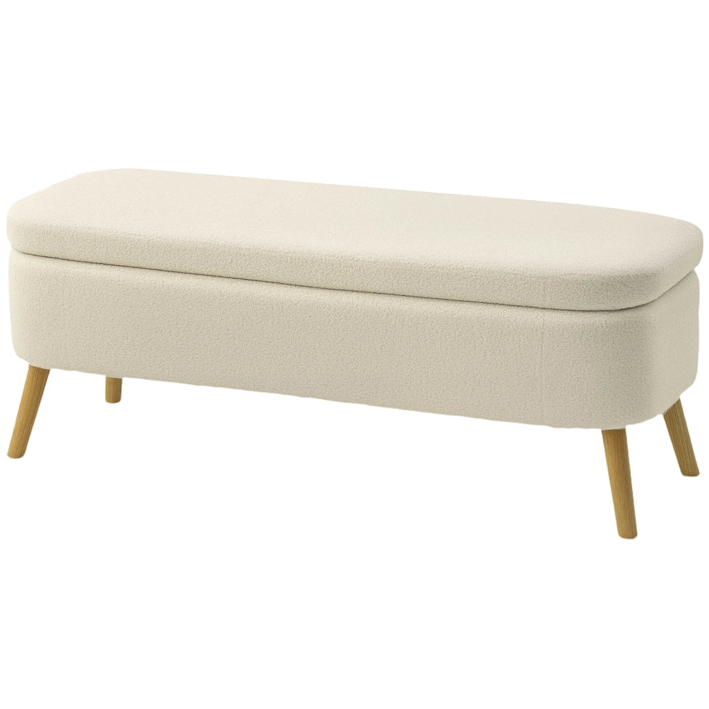 Cassettiera con panca imbottita, 5 cassetti, stoffa in pile, legno di gomma, beige ¨C Minimal ¨C 120x42x45 cm