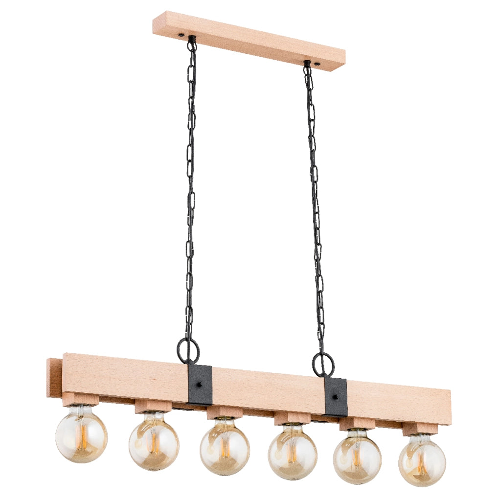 Lampadario nordico legno chiaro a catena 6xE27 Alfa