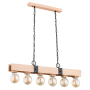 Lampadario nordico legno chiaro a catena 6xE27 Alfa