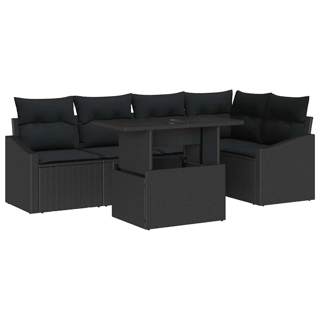 Set Divano da Giardino con cuscino 6 pcs Nero polyrattan