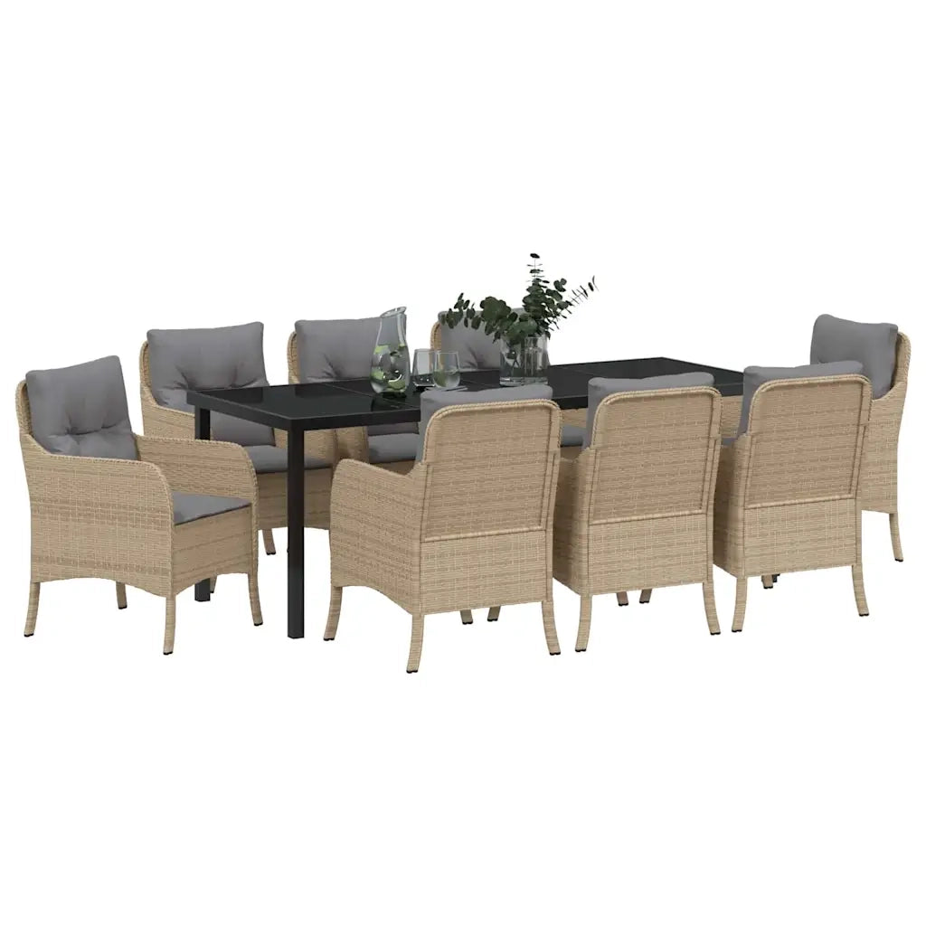 Set da Pranzo per Giardino con cuscino 9 pcs Beige polyrattan 3380182
