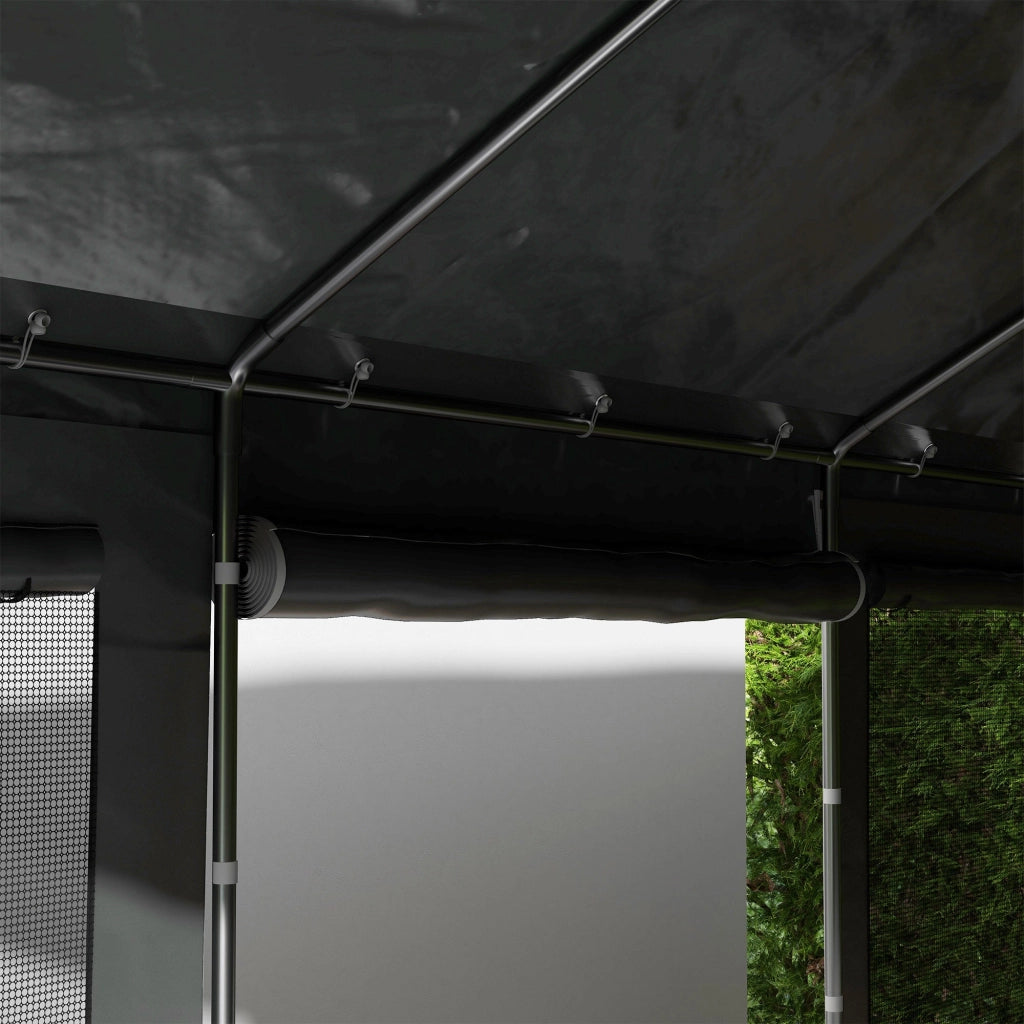 Gazebo per Auto e Feste con Altezza Regolabile 4 Porte e 4 Finestre 6x3m  Grigio Scuro