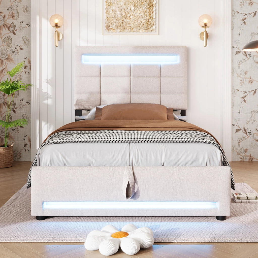letto imbottito lino beige 90 x 200 cm