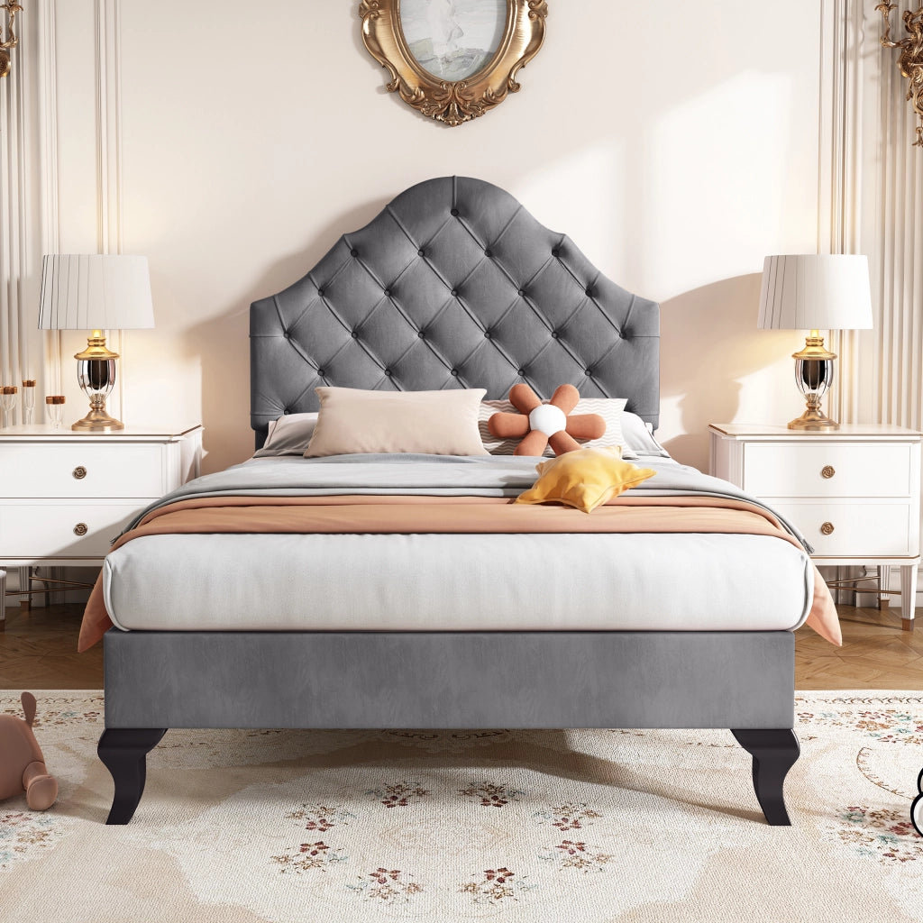 letto imbottito velluto grigio 90 x 200 cm