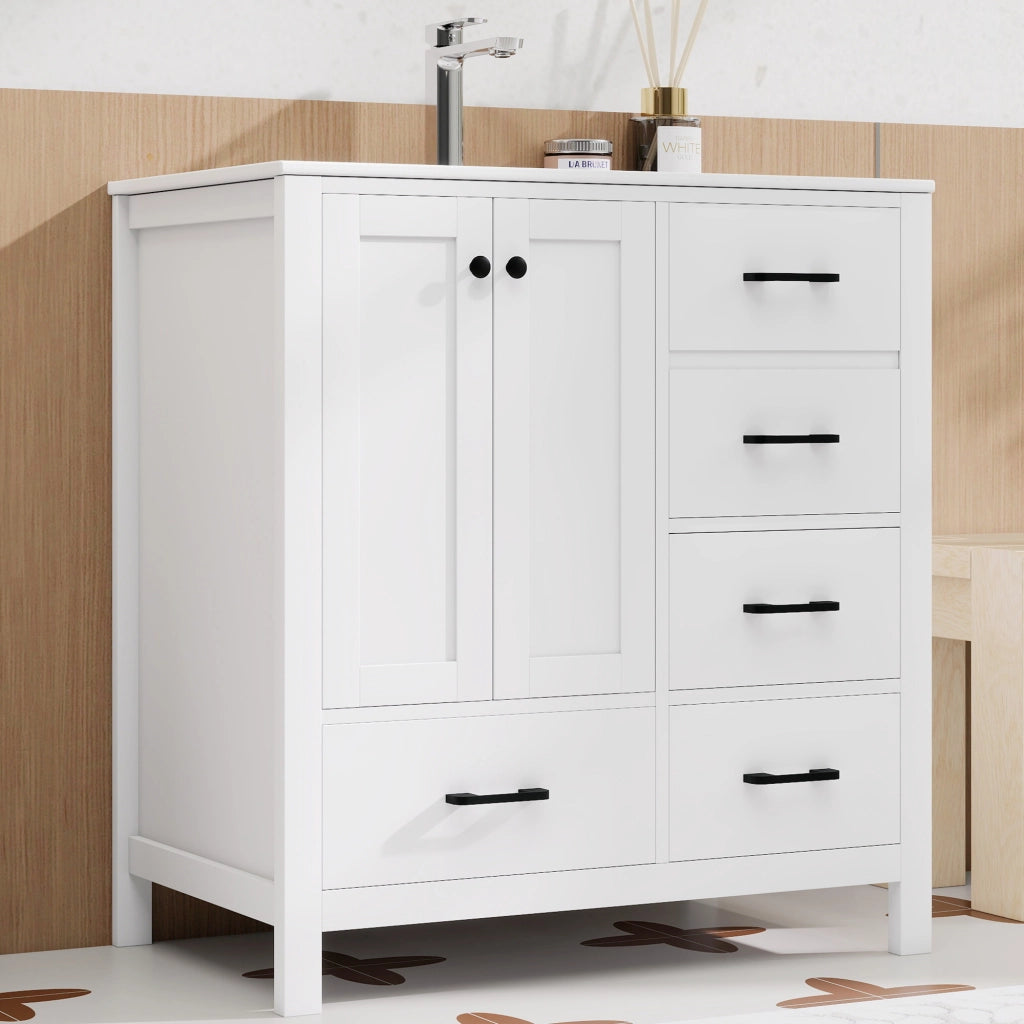 MOBILE BAGNO freestanding 76x46x82 cm in MDF e Ceramica Bianco