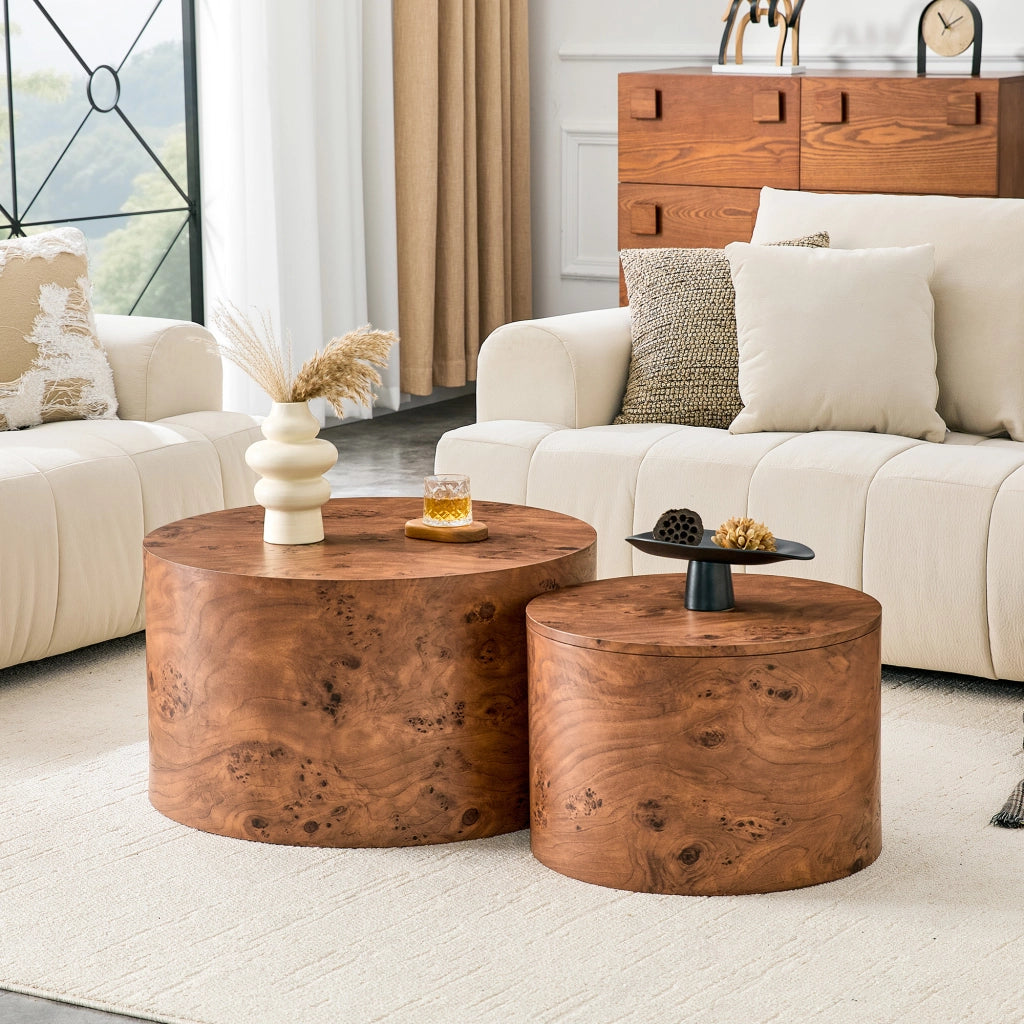 TAVOLI da caffè nesting Set da 2 pezzi MDF marrone con contenitore