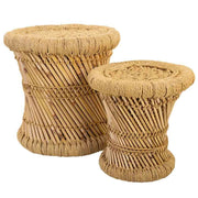 Set di 2 sgabelli marroni in bambù e corda