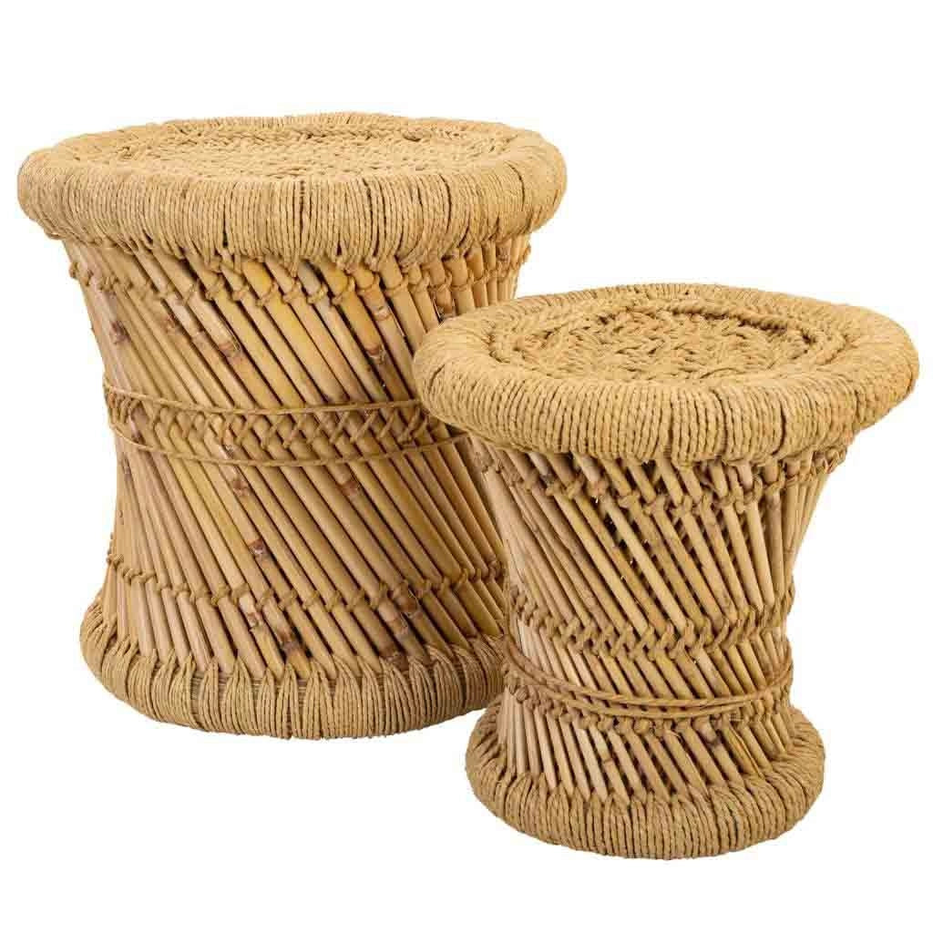 Set di 2 sgabelli marroni in bambù e corda