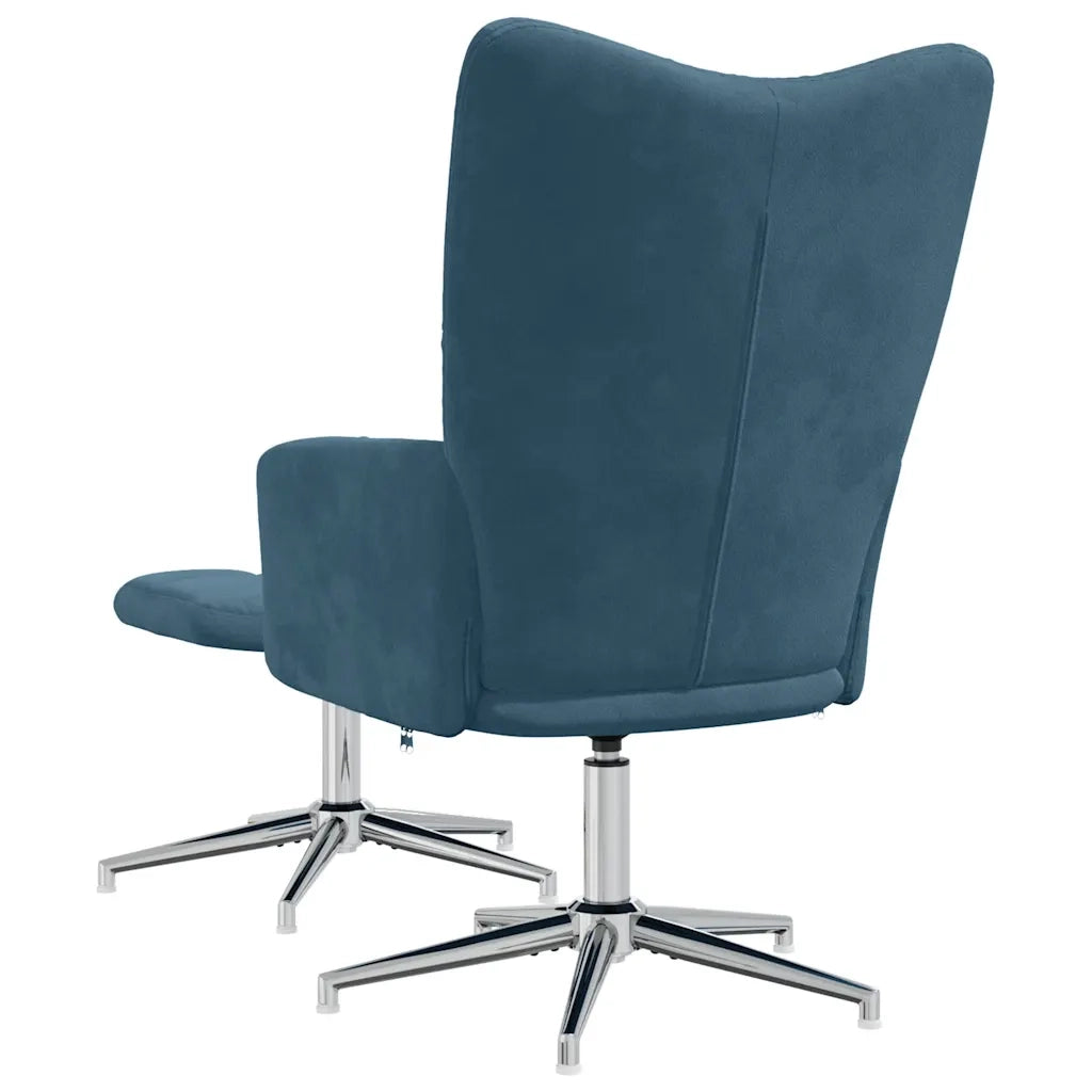Poltrona Relax con Poggiapiedi Blu in Velluto 328138