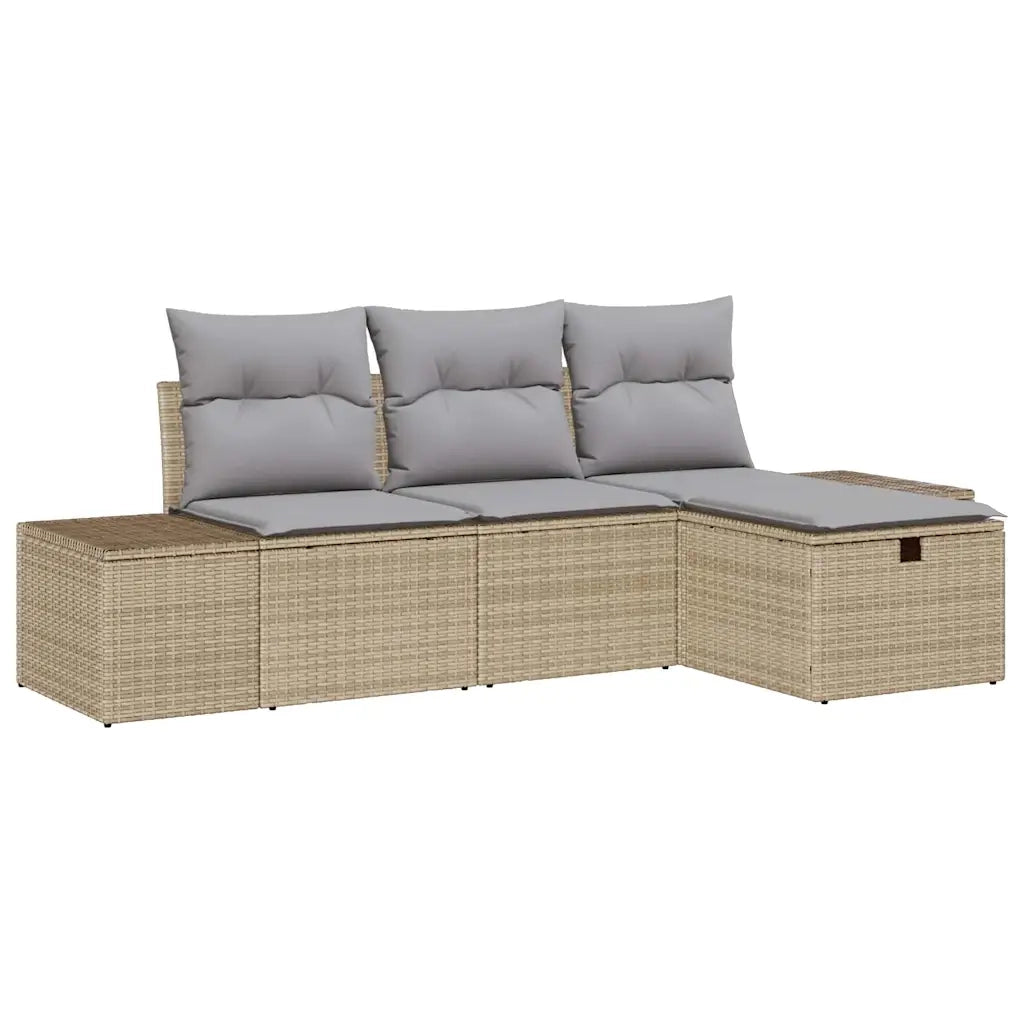Set Divano da Giardino con cuscino 4 pcs Beige Poly Rattan