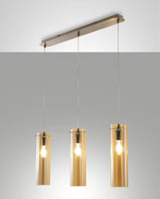 Lampada a Sospensione Sintesi in Metallo e Vetro Soffiato Ambra, 3x E27, Design Moderno ed Elegante per Illuminazione d'Interni IP20