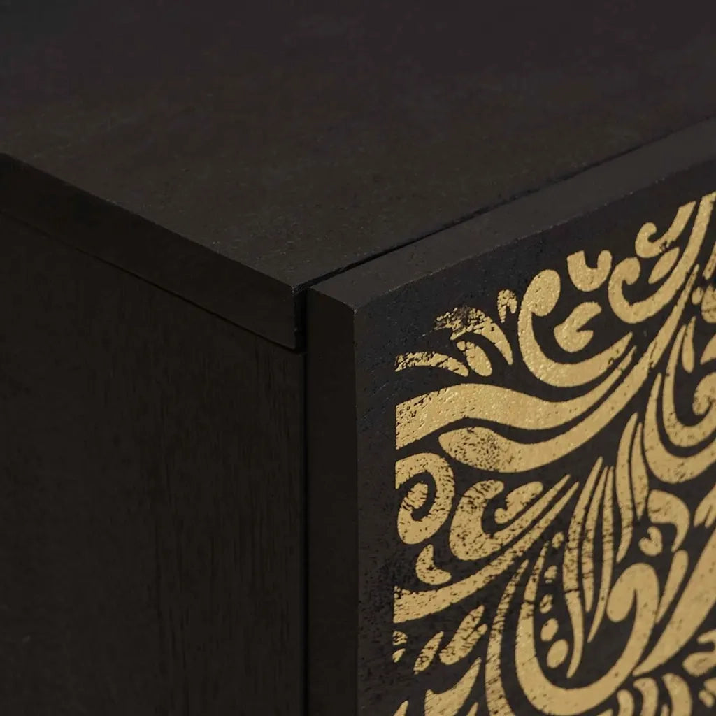 Comodino | Armadio da Notte | Mobiletto da notte con porta Nero 40 x 33 x 46 cm Legno di mango massello