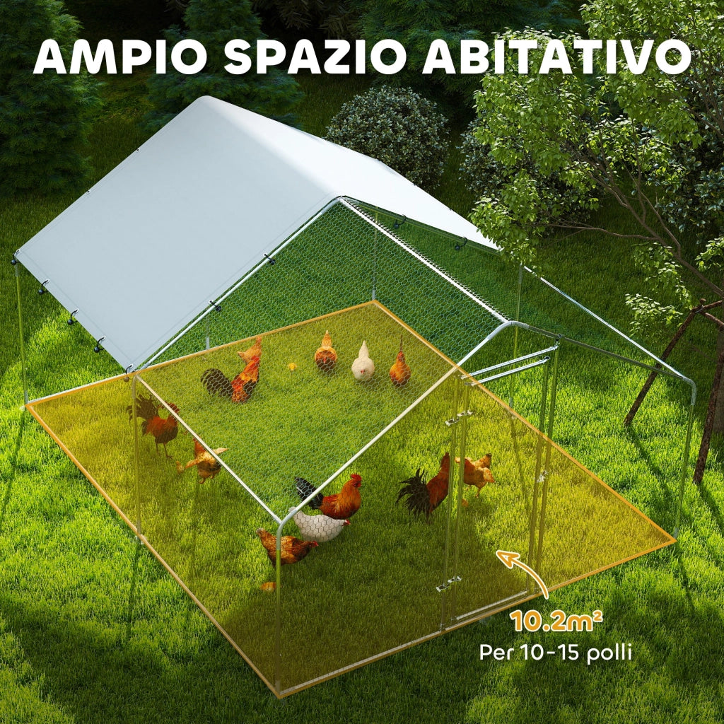 Recinto per Galline ¨C Minimal ¨C Argento Acciaio 3x3.4x1.9 m