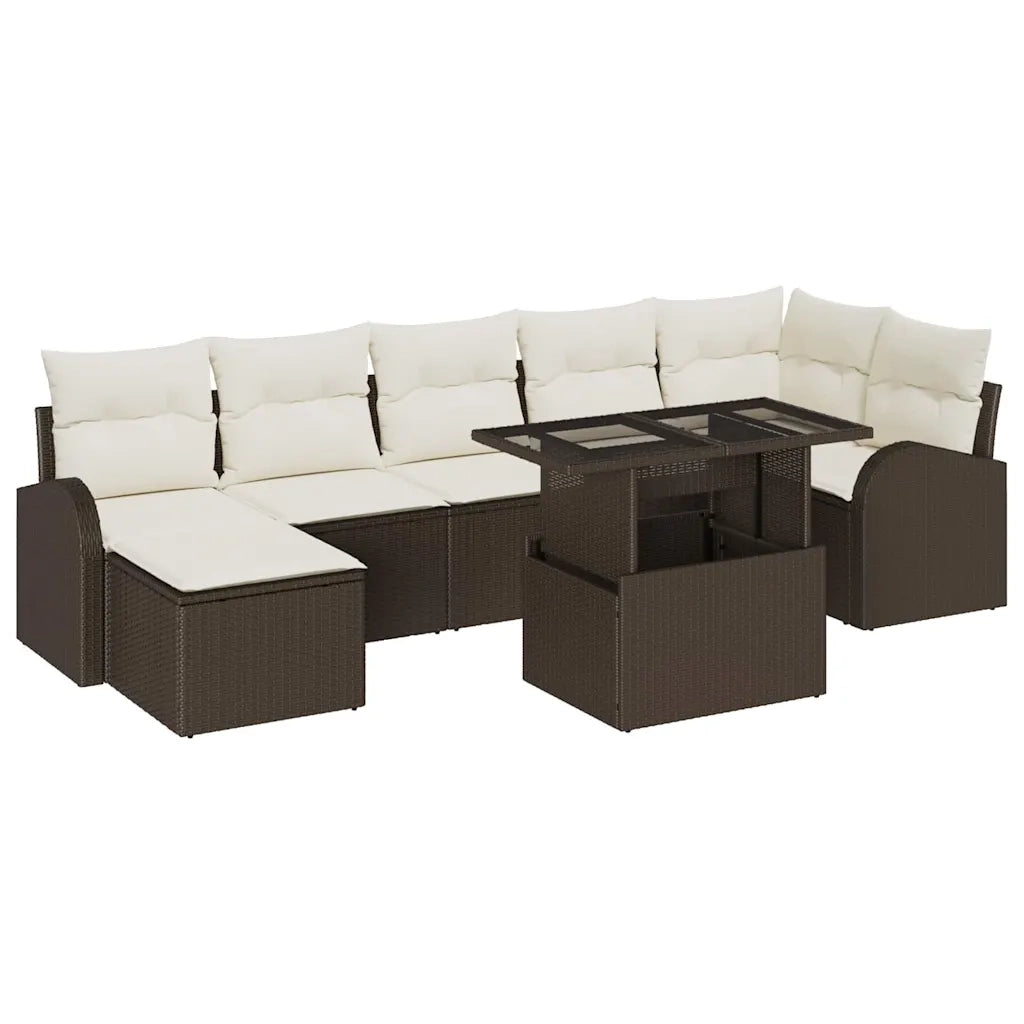 Set Divano da Giardino con cuscino 8 pcs Marrone e crema