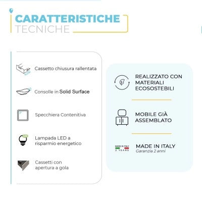 Mobile bagno sospeso 60 cm bianco opaco con lavabo e specchio contenitore Master