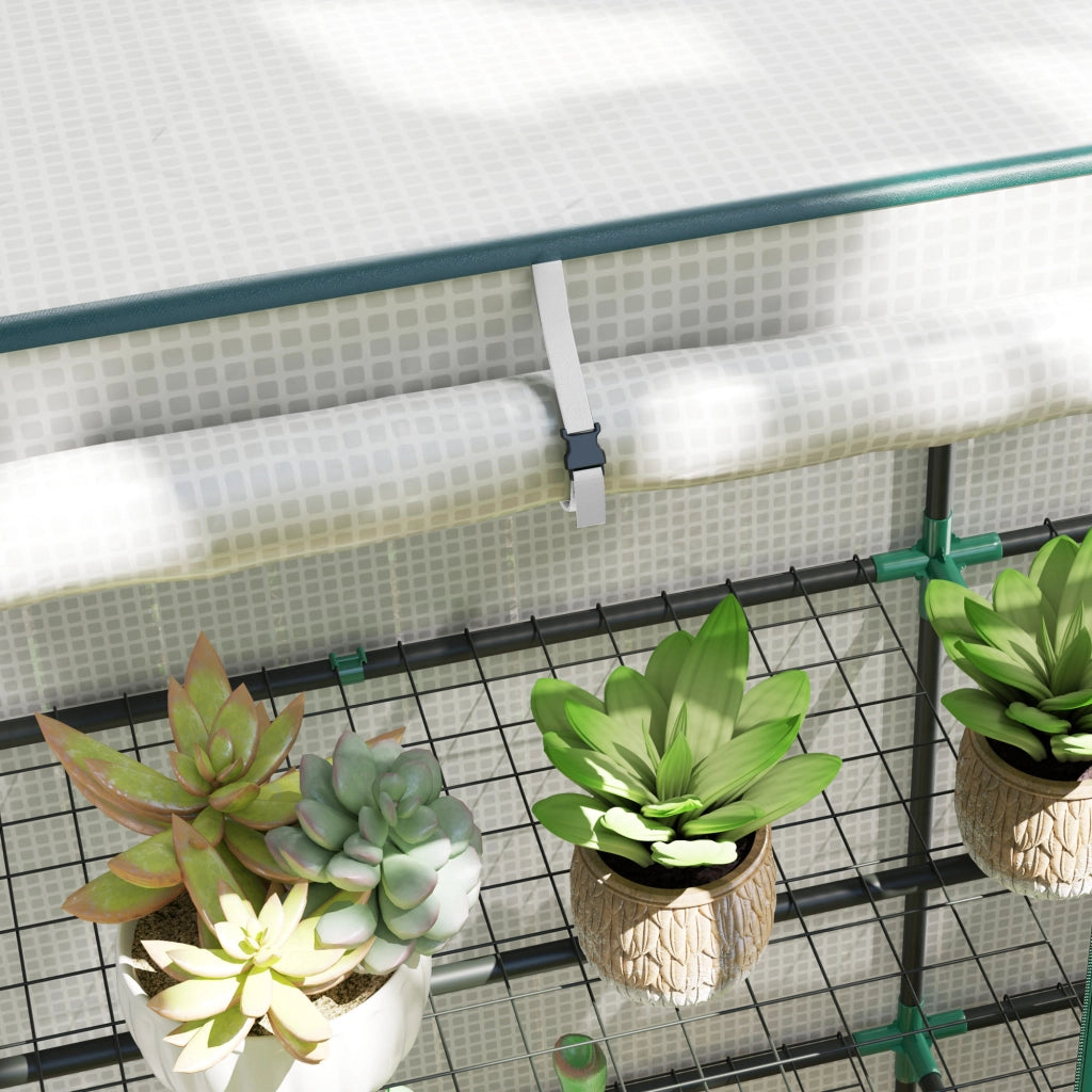 Serra da Giardino con 2 Porte, Scaffale 3 Ripiani e Tasche Laterali ¨C Xylo ¨C Bianco e Verde