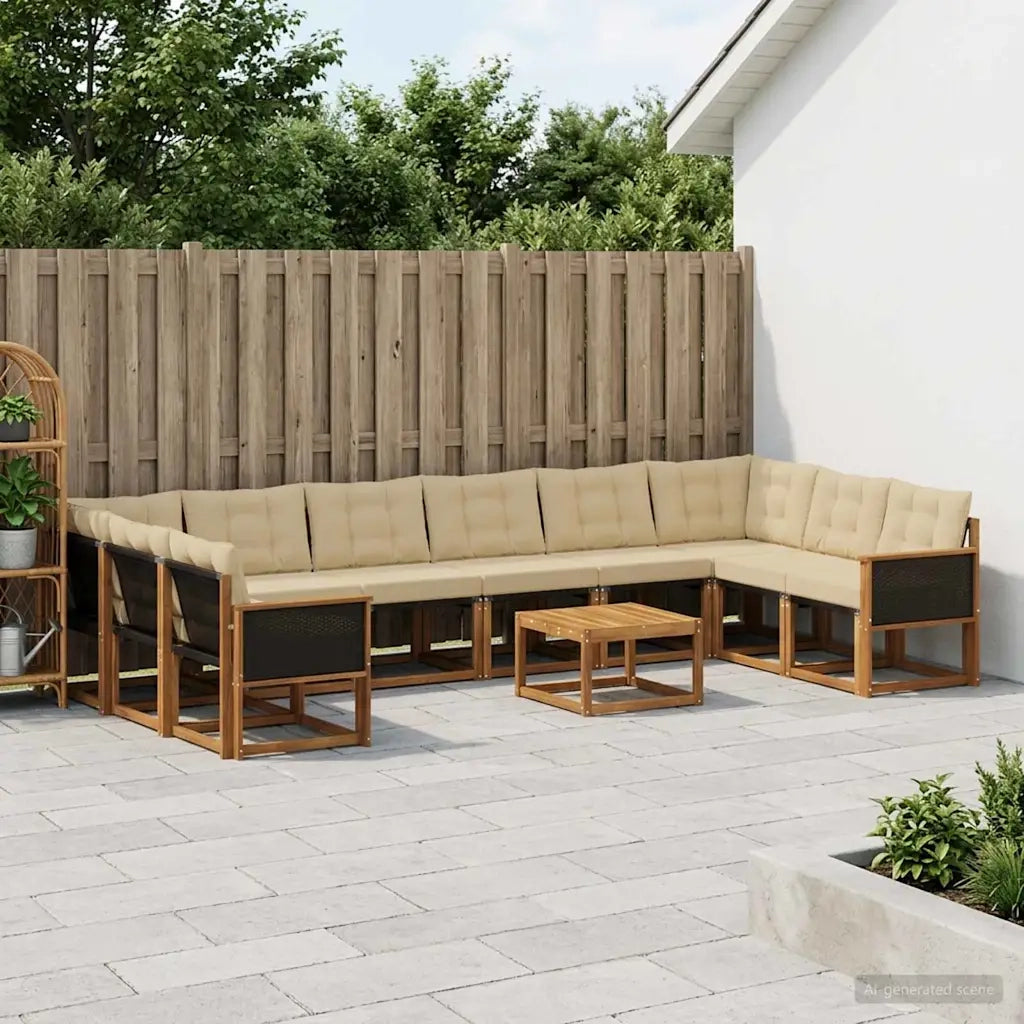 Set di divani da esterno con cuscino 11 pcs Naturale e Beige 3382249