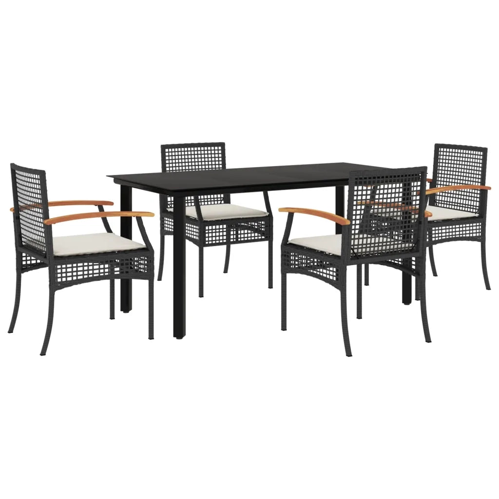 Set da Pranzo da Giardino 5 pz Nero con Cuscini in Polyrattan