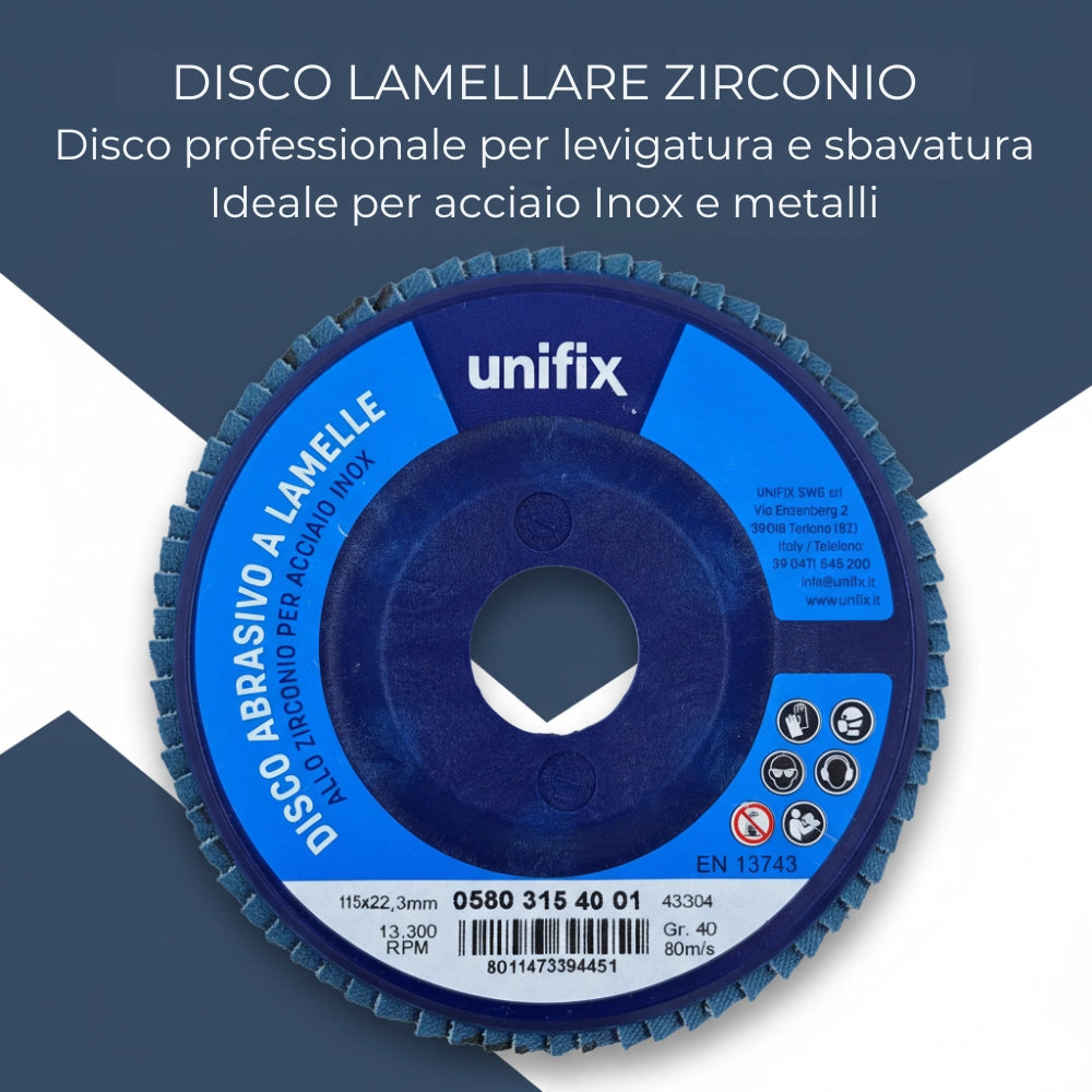 Disco lamellare abrasivo zirconio supporto nylon Ø 115 x 22 mm *** misura Ø 115 x 22 grana 80, confezione 1