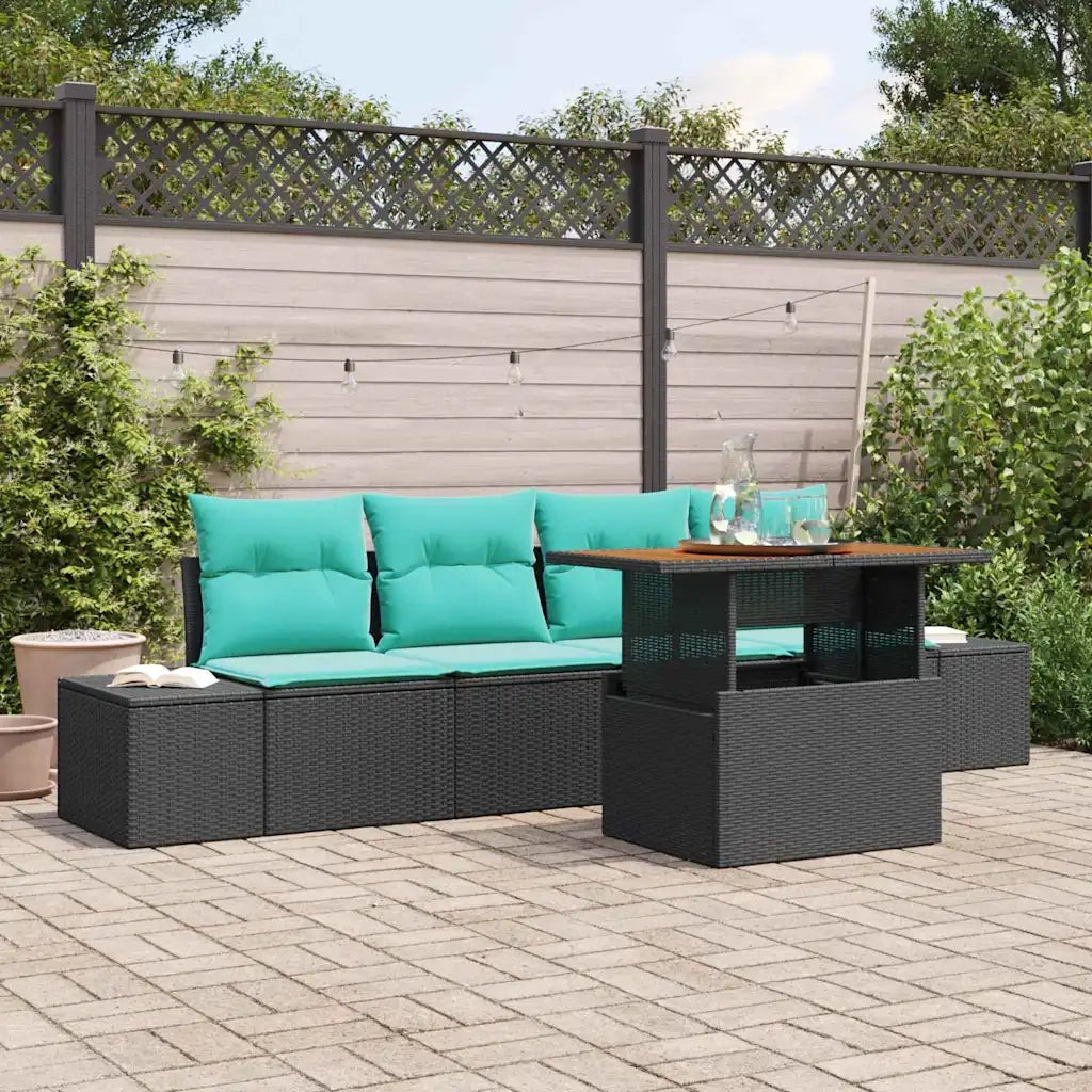 Set Divano da Giardino 5 pz Nero Poly Rattan 3358636
