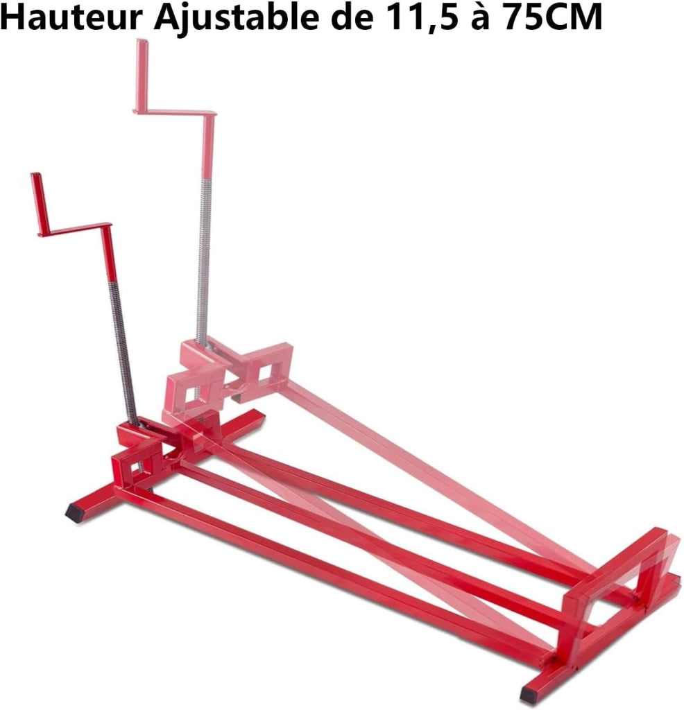 Dispositivo di sollevamento per tosaerba, alzacristallo in metallo, 115 x 50 x 20 cm, carico massimo 400 kg, altezza regolabile 11,5-77 cm, angolo di inclinazione fino a 50°, rosso