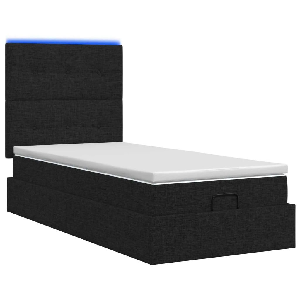 Letto Ottomano con Materasso e LED Nero 90 x 200 cm Tessuto 3458043