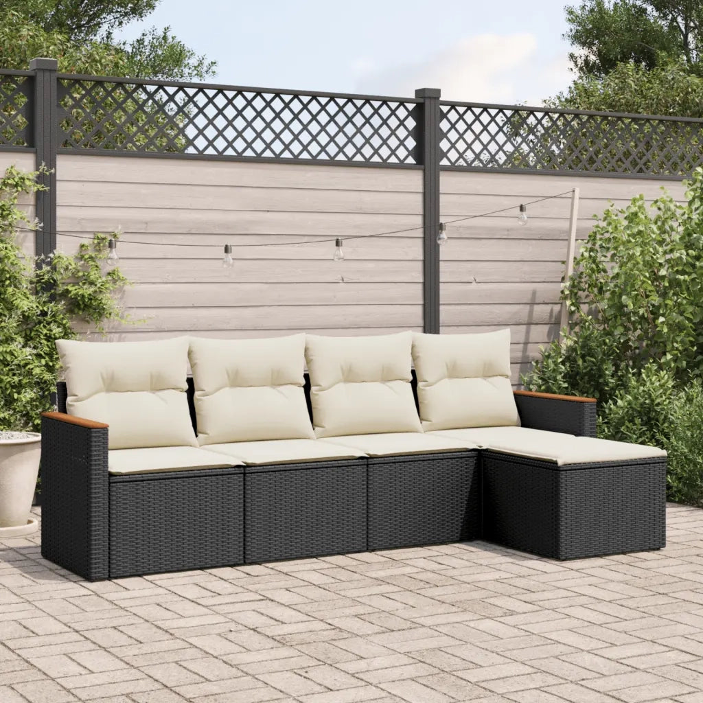 Set Divani da Giardino 5 pz | Set Salotto da Giardino con Cuscini in Polyrattan Nero