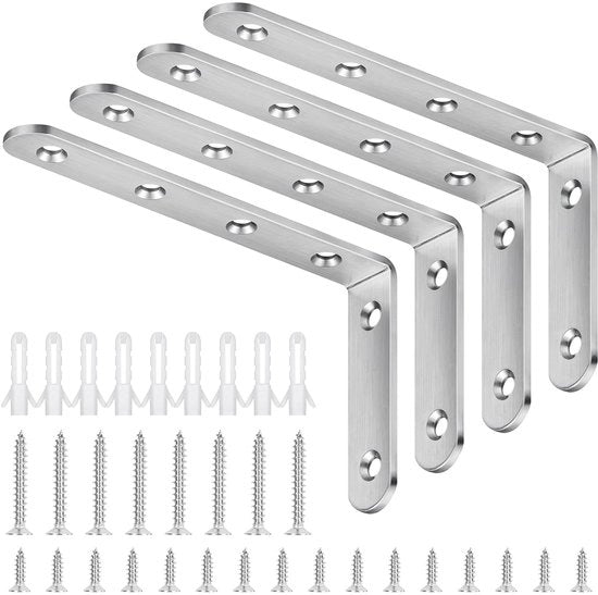 Set di sosteggi angolari robusti - 4 pezzi - acciaio inossidabile - 125 mm x 75 mm