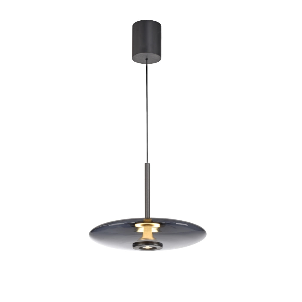 Lampada a sospensione ellisse grigia vetro LED 18W telecomando