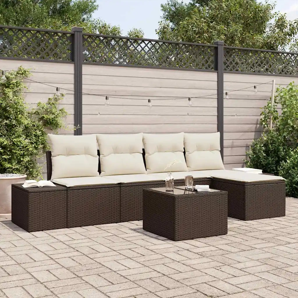 Set Divano da Giardino 5 pcs Marrone e Crema polyrattan