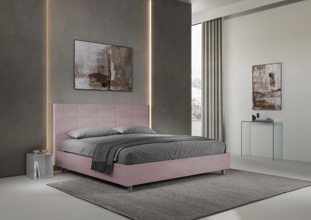 BS COM Letto matrimoniale king size con rete imbottito 190x210 microfibra glicine